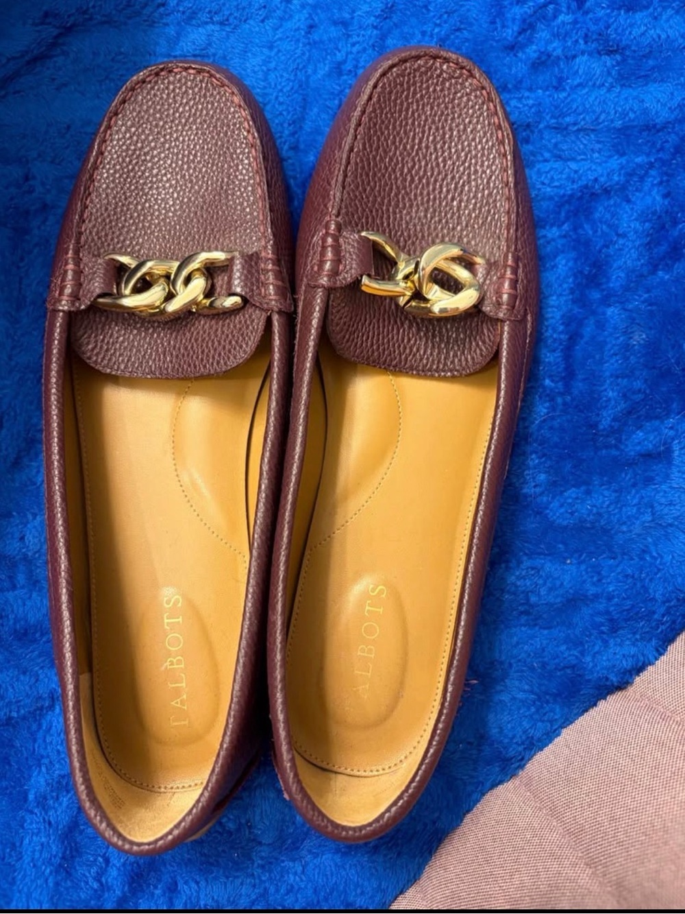 Talbots Burgundy Leather Chain-Trim Loafers